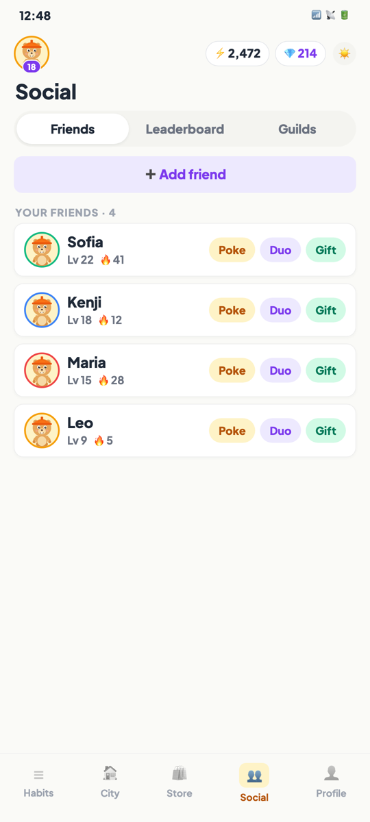 Leaderboard and friends screen